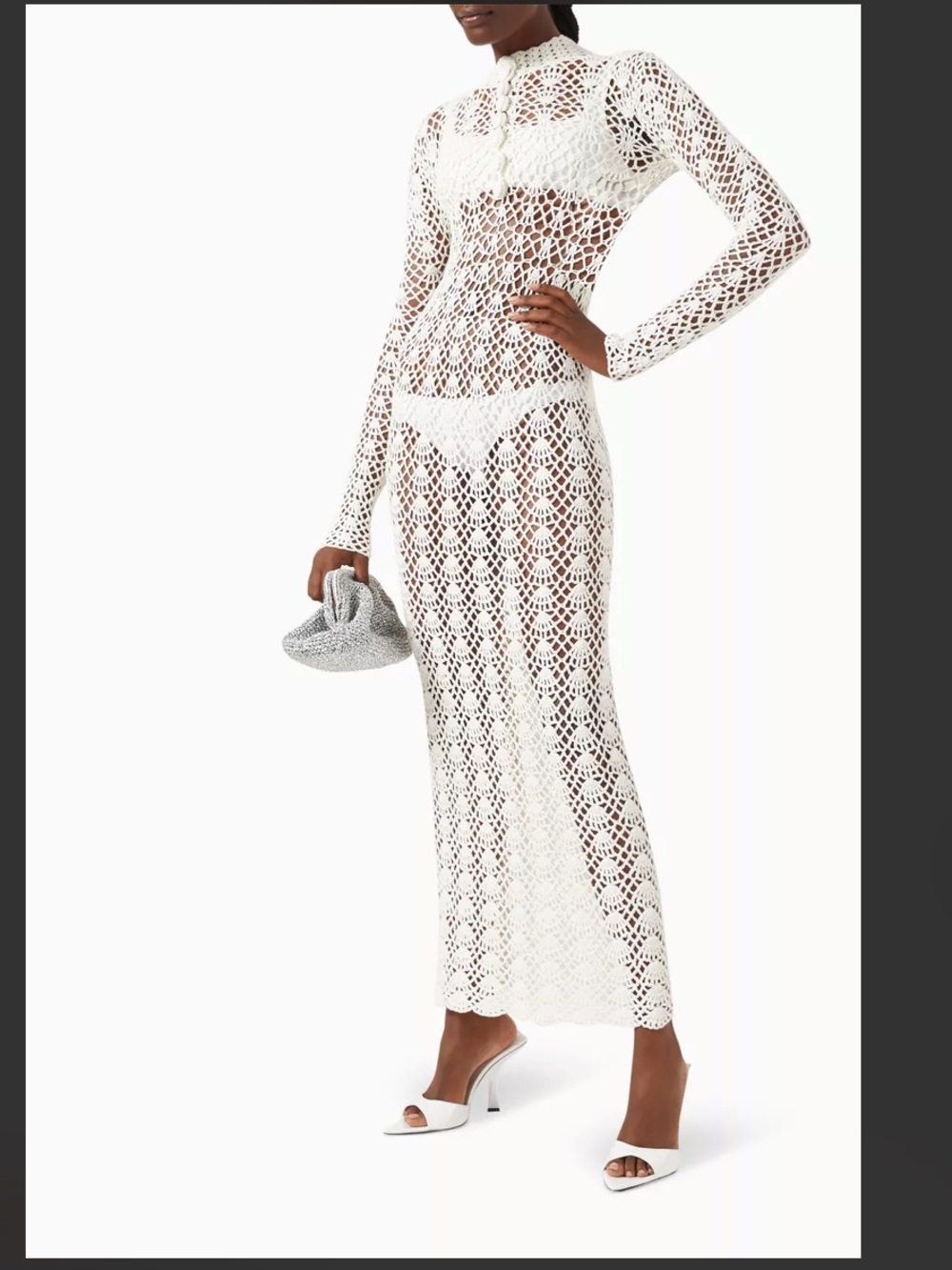 Paris Georgia White Crochet Long-Sleeve Maxi Dress XS NWT - Picture 3 of 6